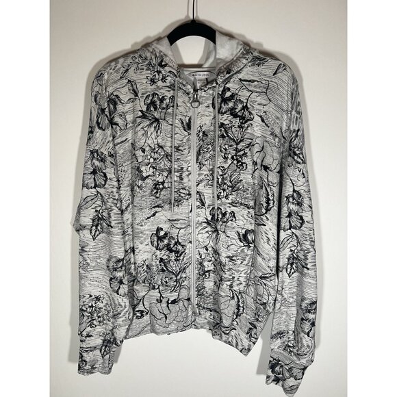 NWT Athleta Balance Zip-up hooded sweatshirt gray asian floral L nirvana yoga - Picture 1 of 14